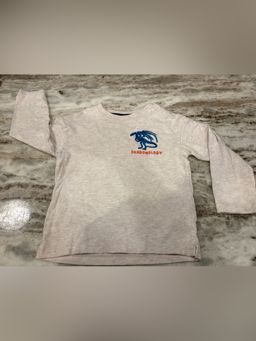 Mini Boden Light Heather Pink Tee with Blue Dragon Graphic